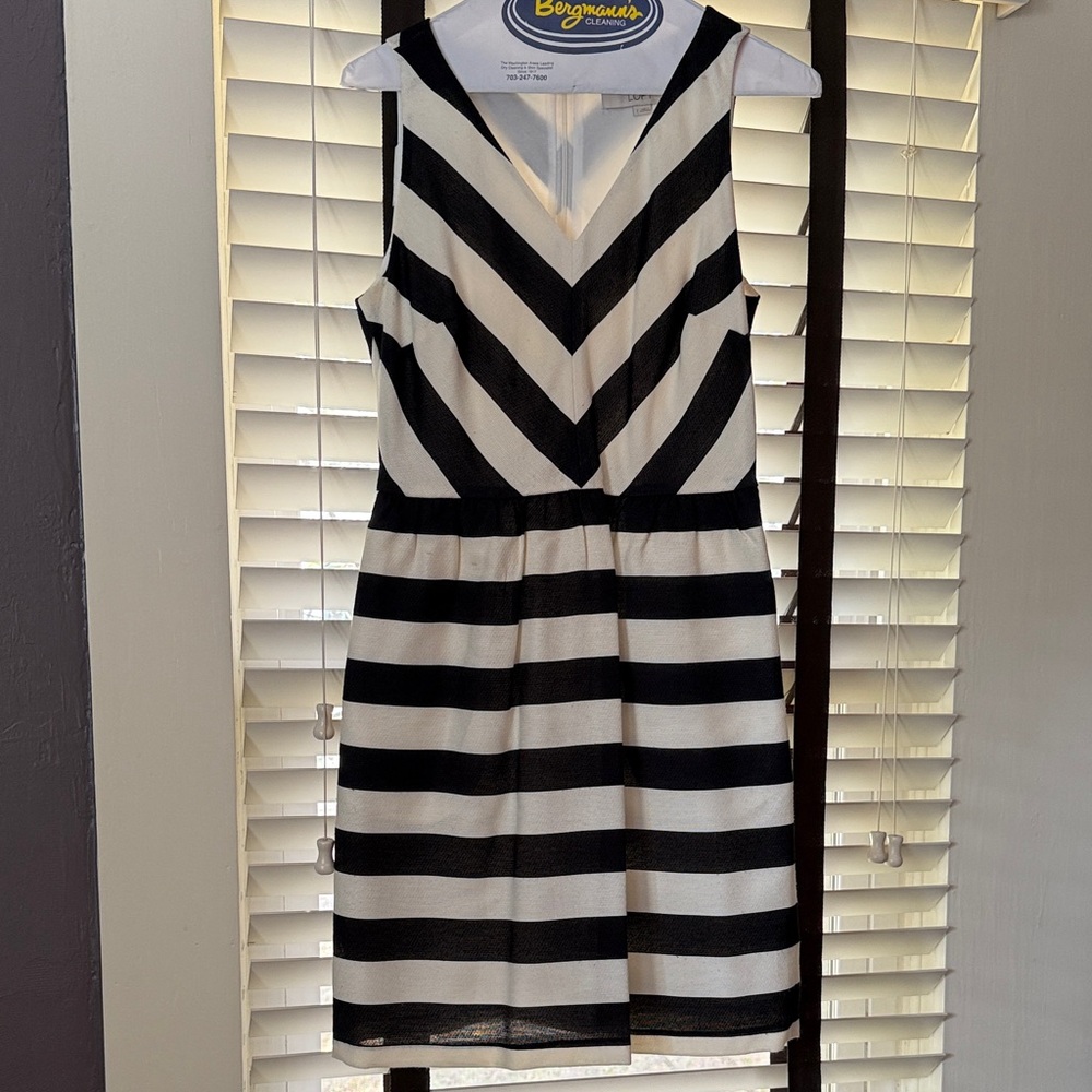 LOFT Black and White Chevron Dress, Size w